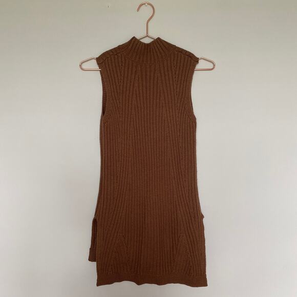 Max Studio Womens Sweater XS Brown Wool Blend Sleeveless Ribbed Citycore Modern - Picture 5 of 5